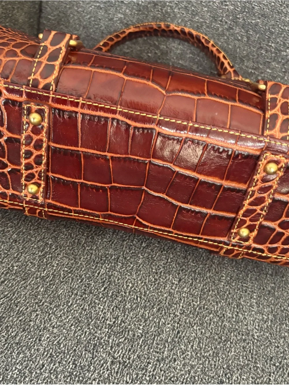 Dooney & Bourke Brown Croco Fino Croc-Embossed Satchel with Gold Hardware